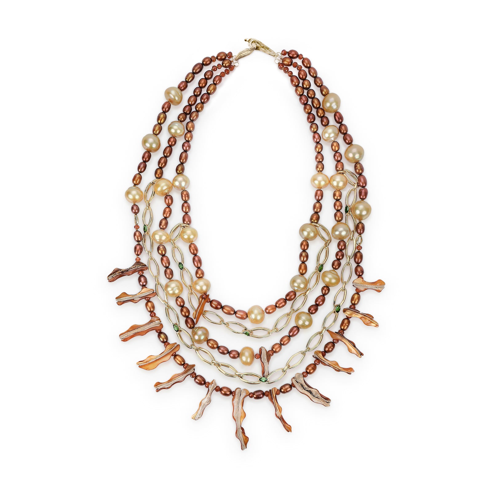 Possessed: Pearl, Spessartite Garnet, Tourmaline, and Gold Bib Necklace