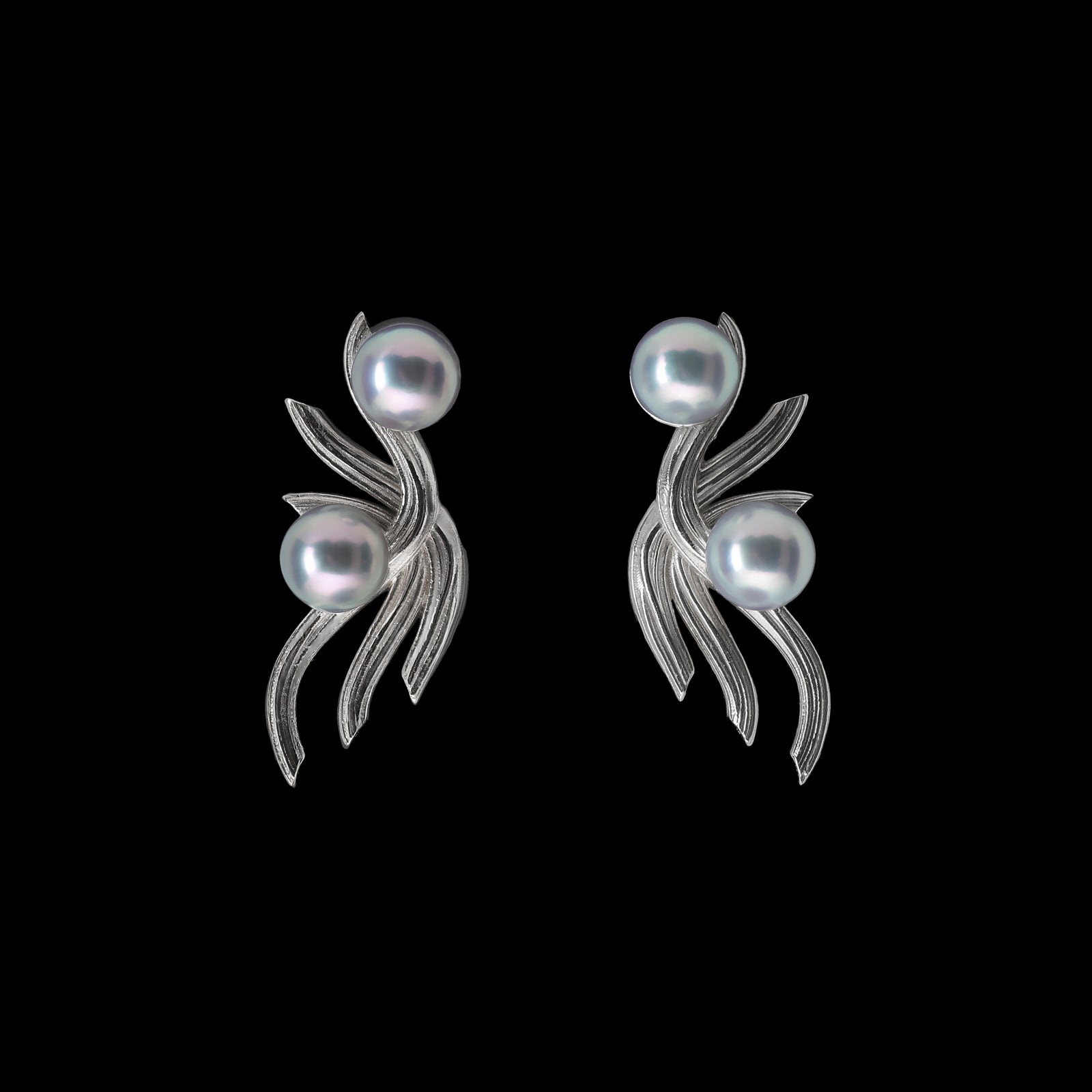 Ethereal: White Gold Earring Embellished with Blue Akoya Pearls