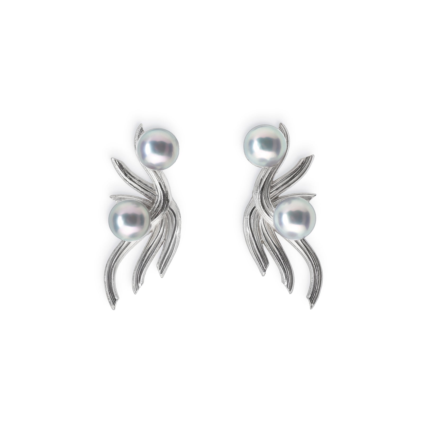 Ethereal: White Gold Earring Embellished with Blue Akoya Pearls