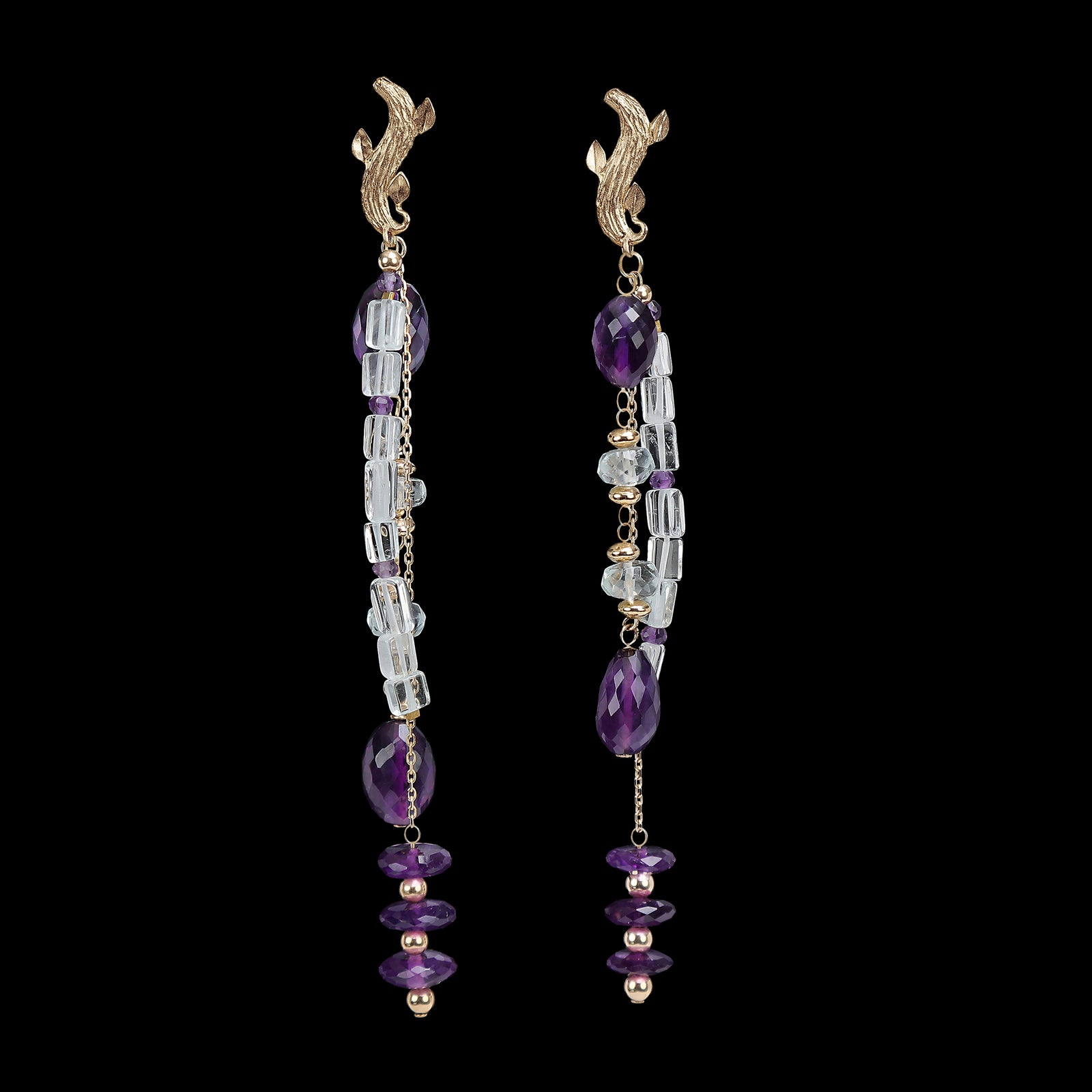 Royalty: Amethyst, Aquamarine, and Gold Earrings
