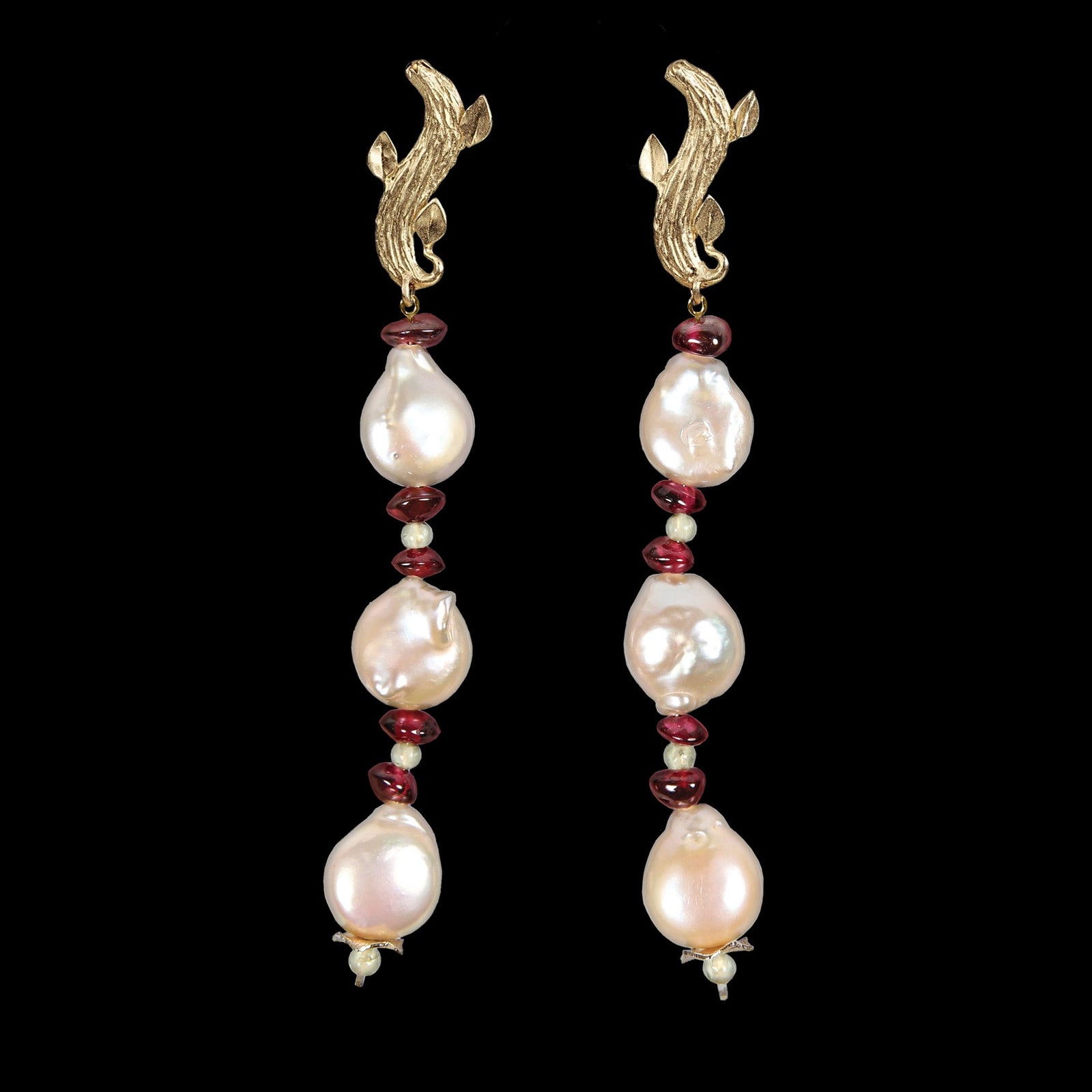 Charming Earrings: Freshwater Pearls, Garnet and Peridot and Gold
