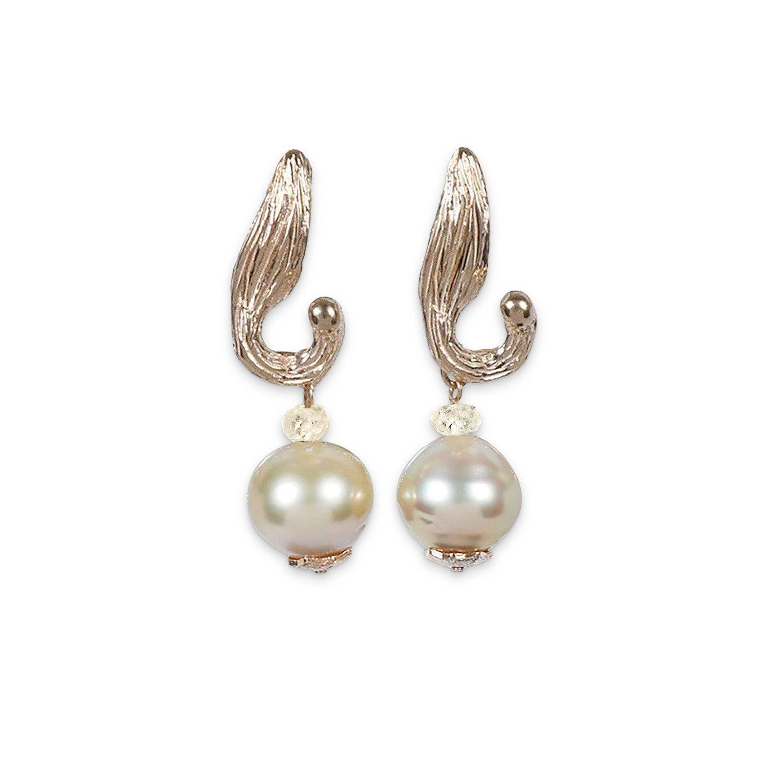 Ice Palaces: South Sea Pearl, Songea Sapphire, and Gold Earring