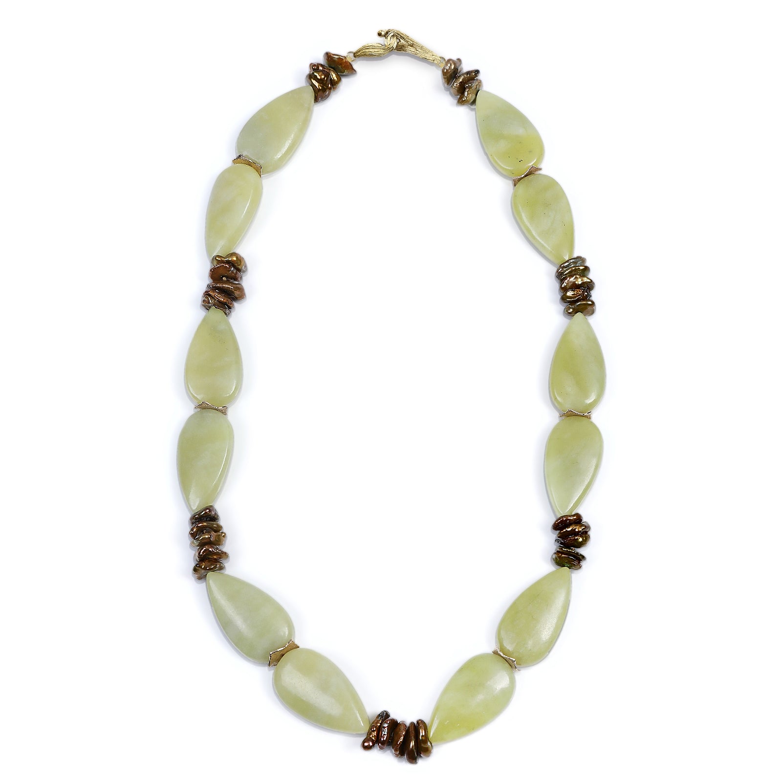 Glistening Moss: Jade, Pearl, and Gold Necklace
