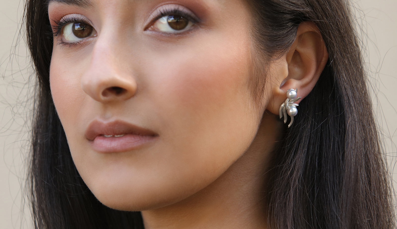 Ethereal: White Gold Earring Embellished with Blue Akoya Pearls