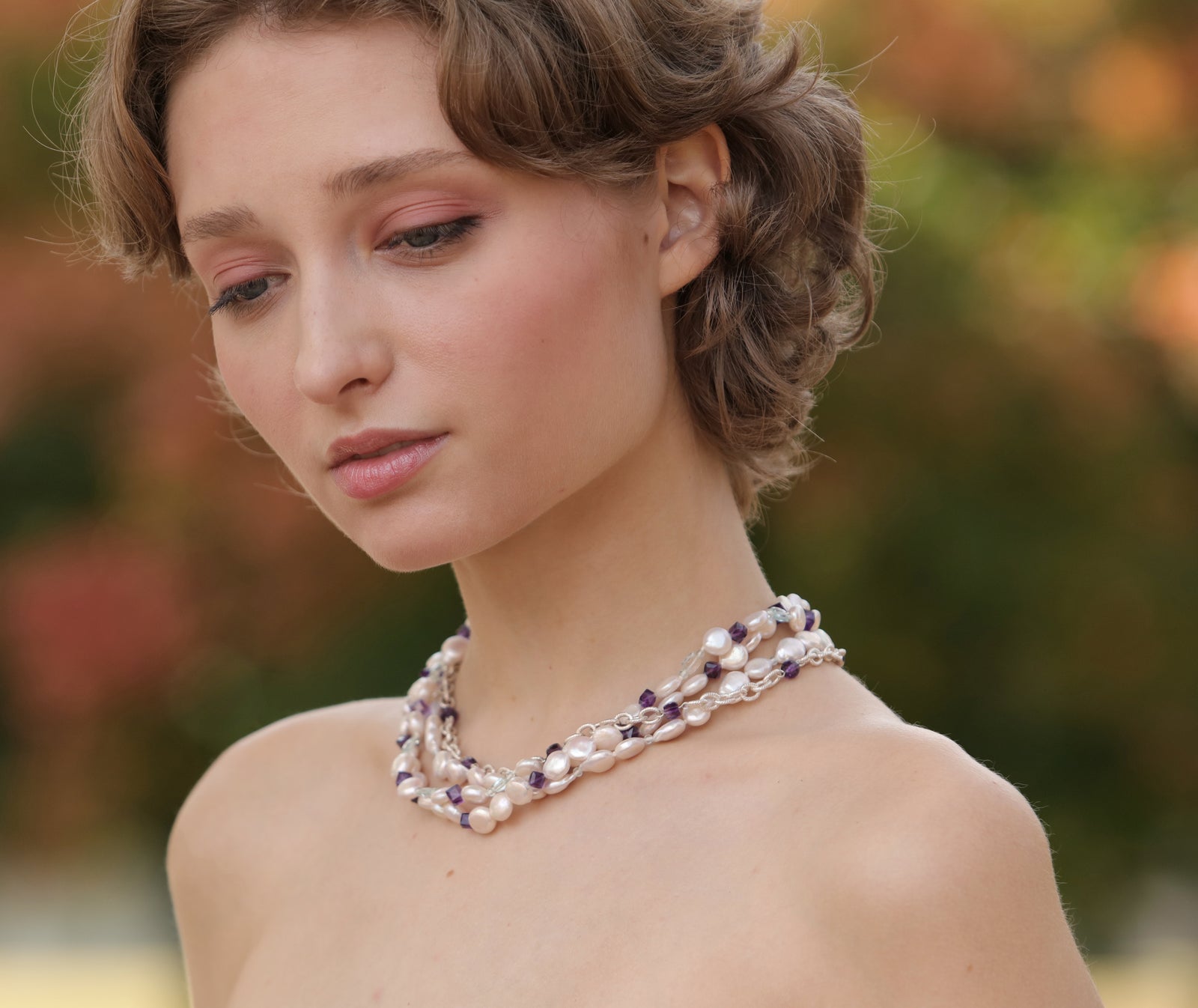 Elegance: Pearl, Amethyst, Aquamarine, and Silver Necklace