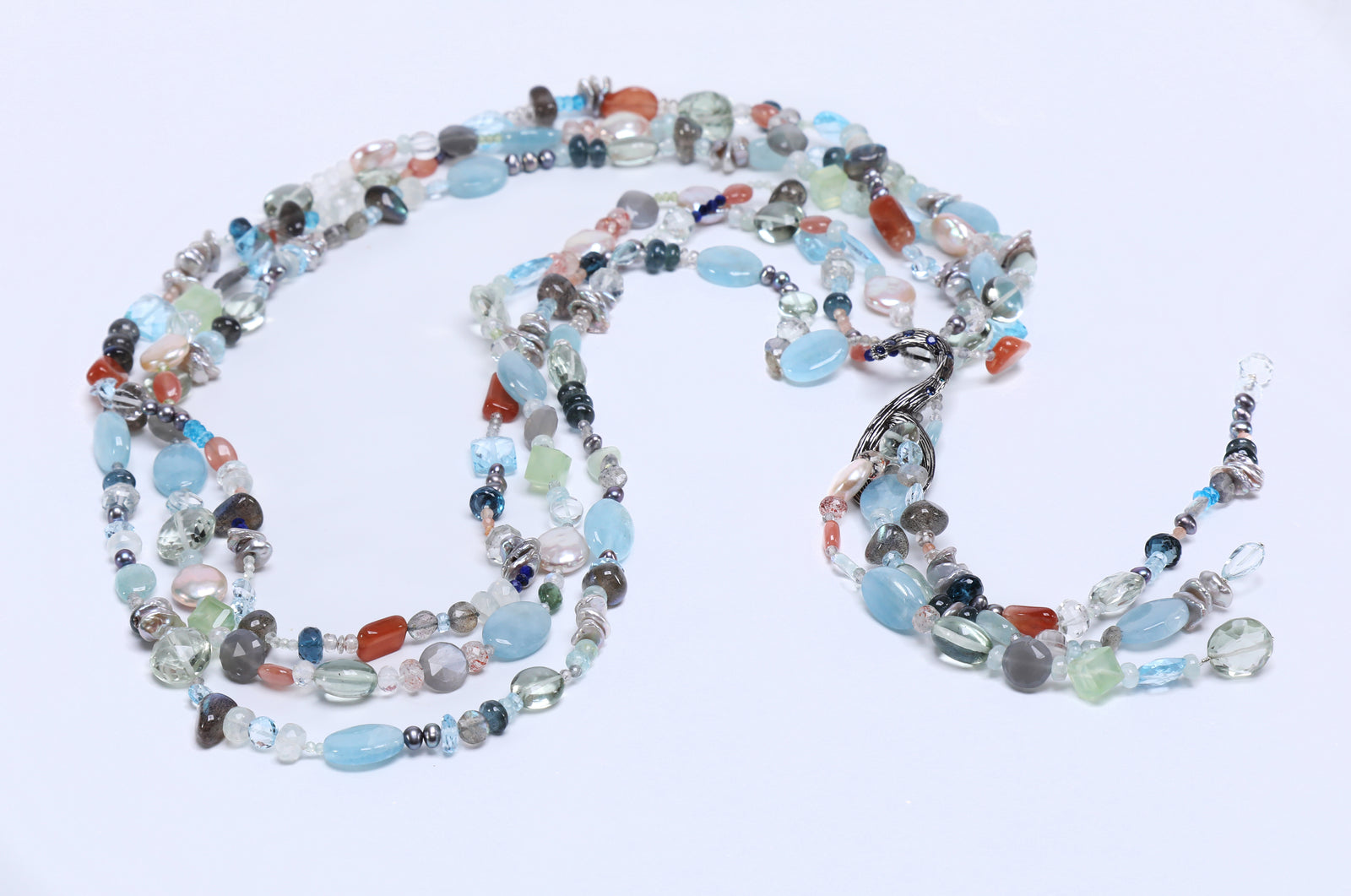 My Whimsy: Blue Topaz, Moonstone, Aquamarine, Apatite, Sapphire and Silver Lariat