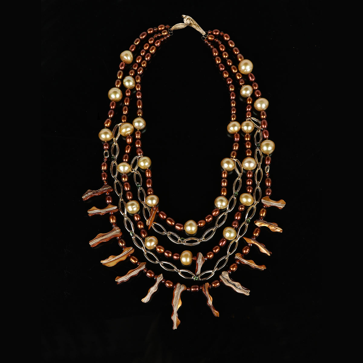 Possessed: Pearl, Spessartite Garnet, Tourmaline, and Gold Bib Necklace