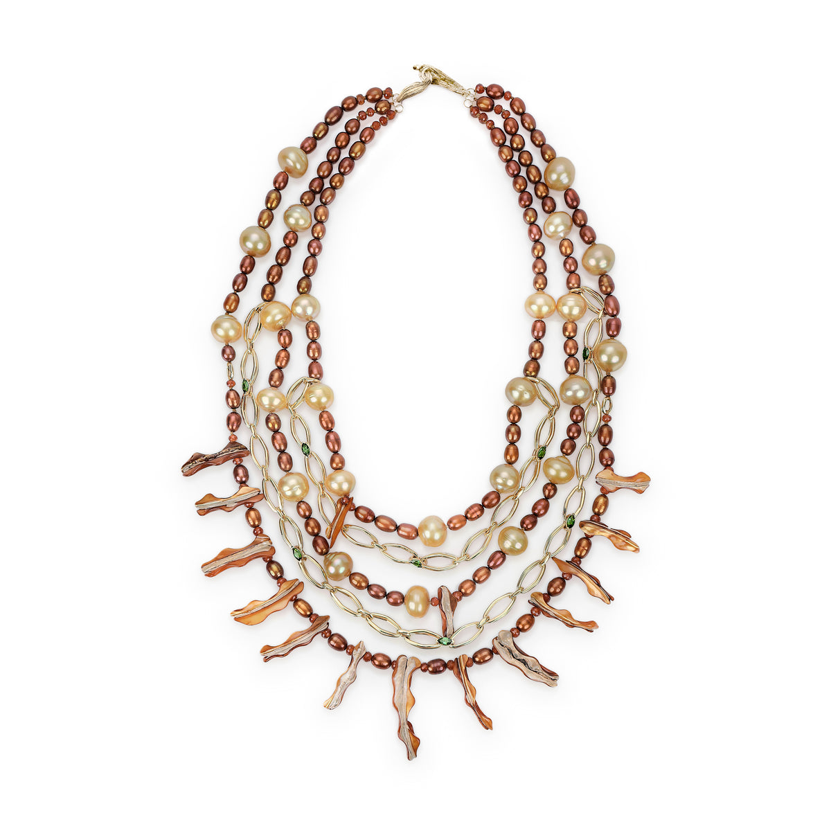 Possessed: Pearl, Spessartite Garnet, Tourmaline, and Gold Bib Necklace