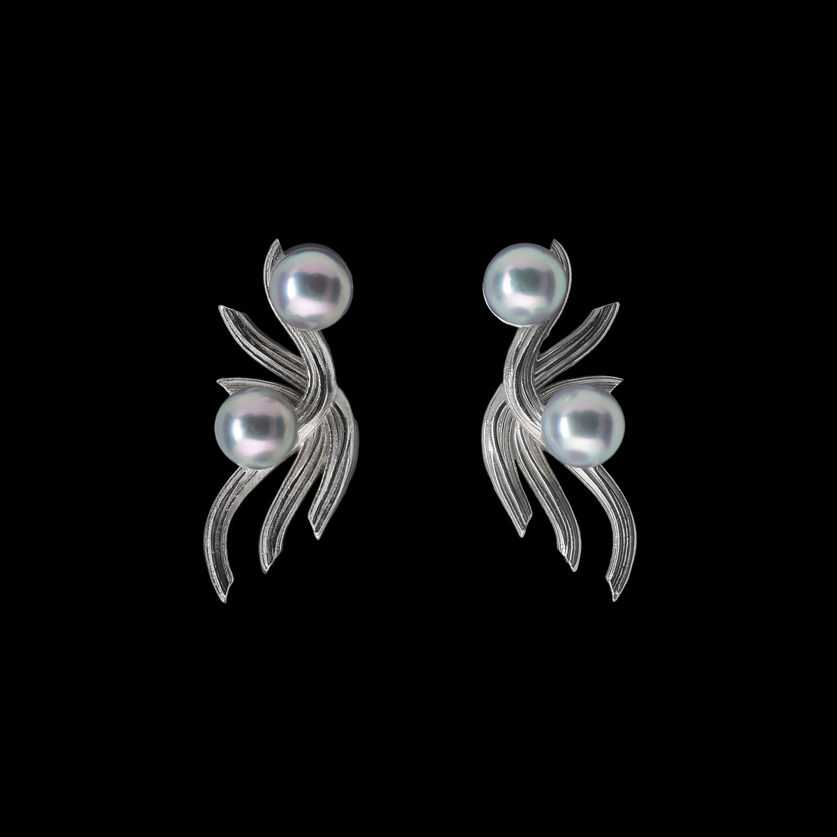 Ethereal: White Gold Earring Embellished with Blue Akoya Pearls