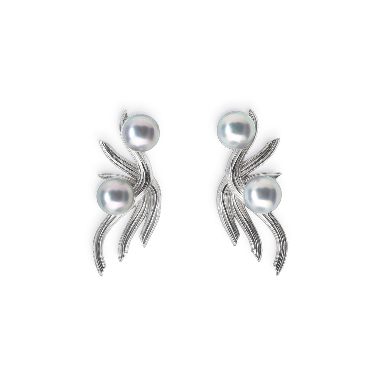 Ethereal: White Gold Earring Embellished with Blue Akoya Pearls