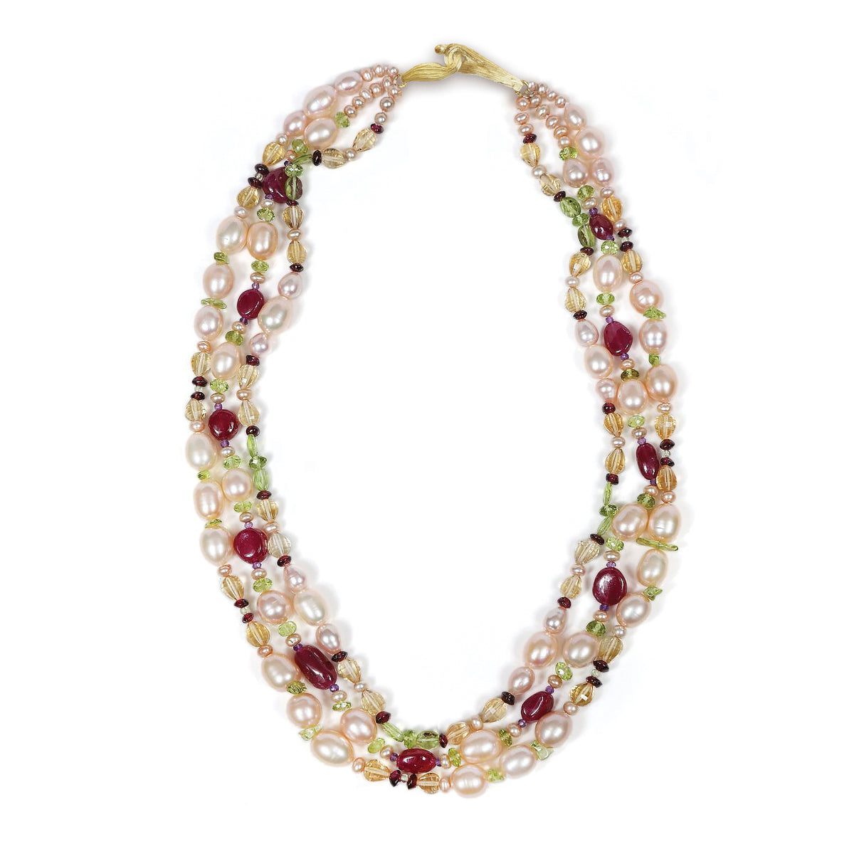 Dreaming of Tartans: Pearl, Ruby, Citrine, Peridot, Amethyst, and Gold Necklace