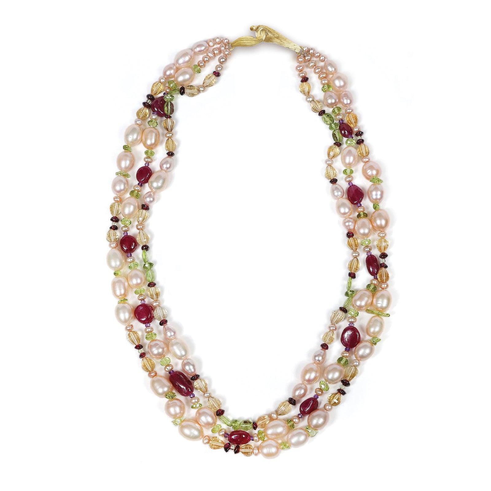 Dreaming of Tartans: Pearl, Ruby, Citrine, Peridot, Amethyst, and Gold Necklace