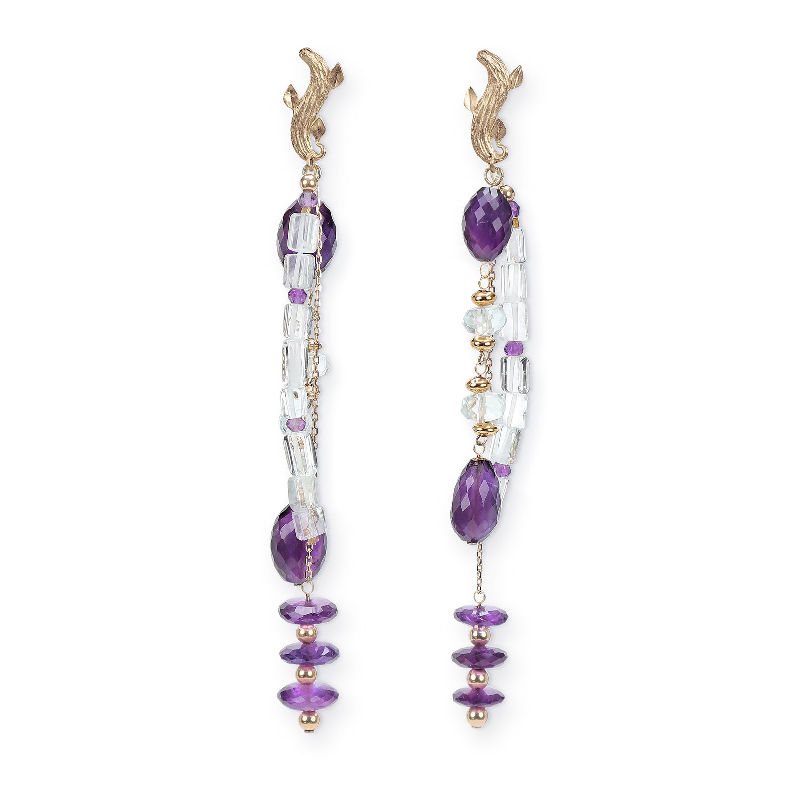 Royalty: Amethyst, Aquamarine, and Gold Earrings