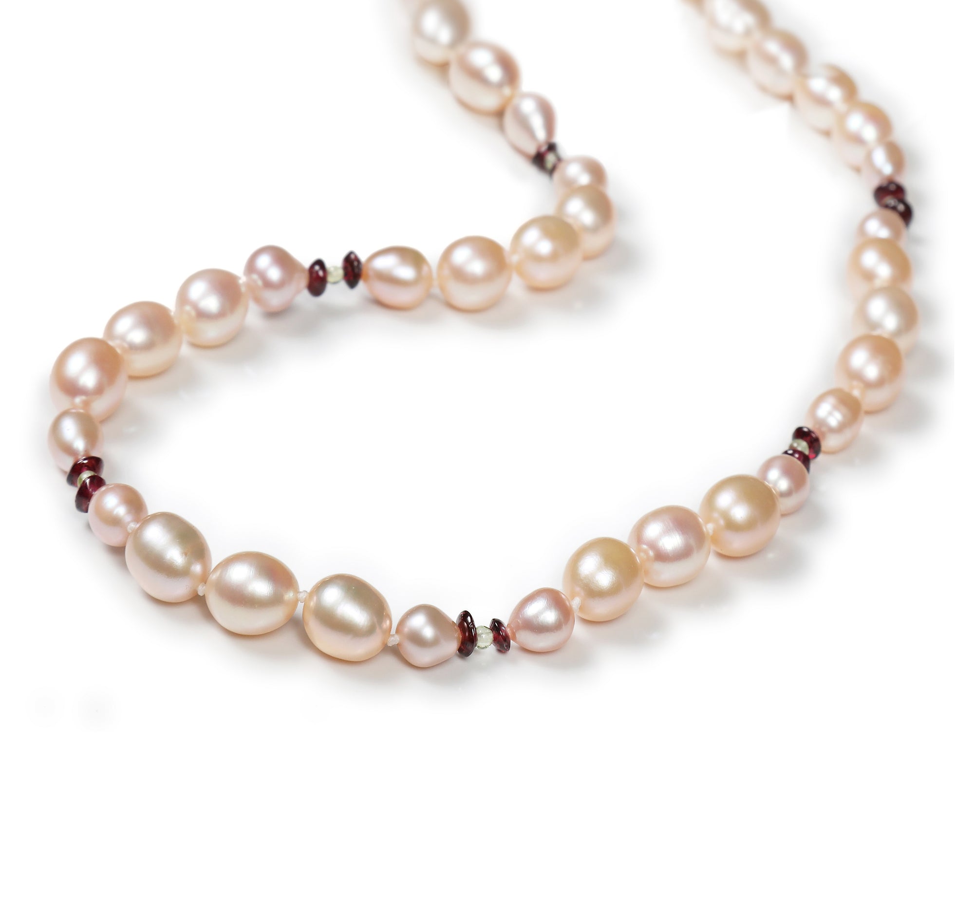 Charming: Freshwater Pearls, Garnet, Peridot, and Gold Necklace