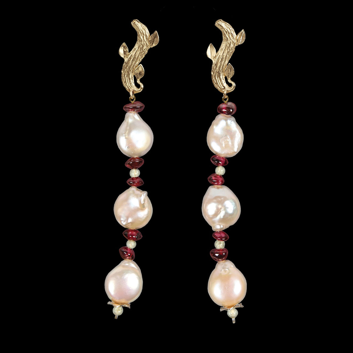 Charming Earrings: Freshwater Pearls, Garnet and Peridot and Gold