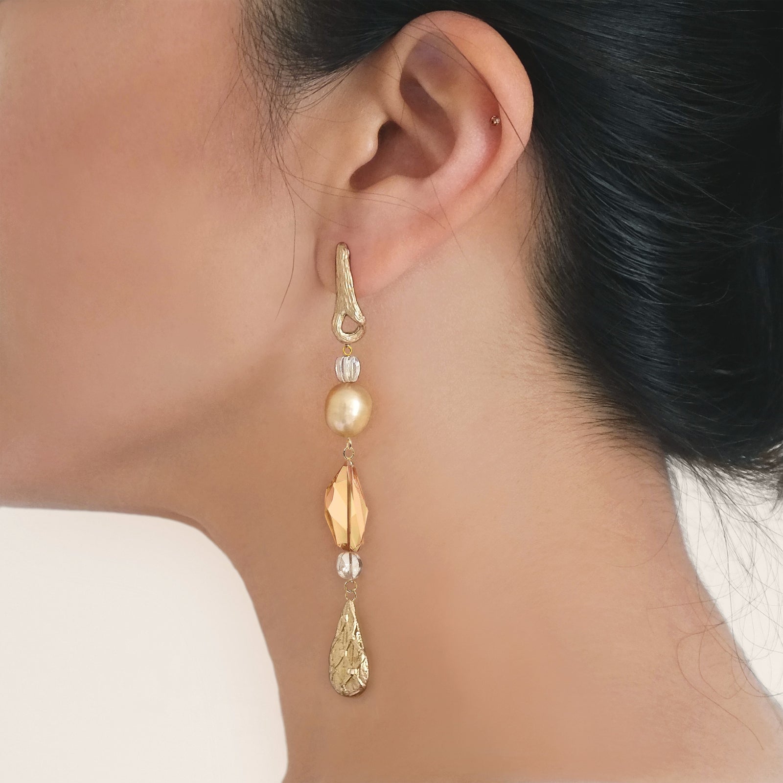 Golden Leaves: Pearl, Citrine, and Gold Earrings