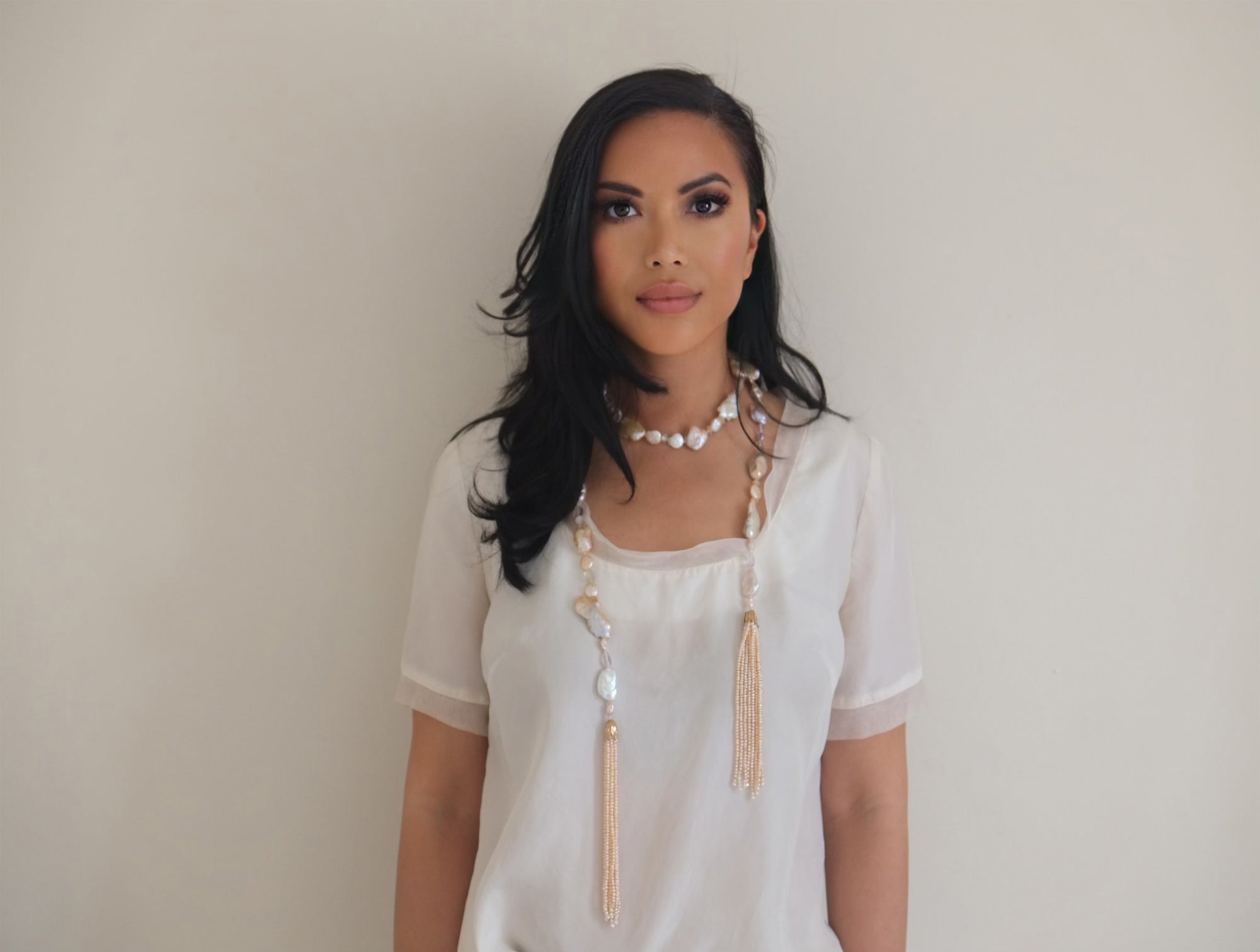 Pearls Among Friends: Pearl, Amethyst, Moonstone, and Gold Three-Strand Bracelet