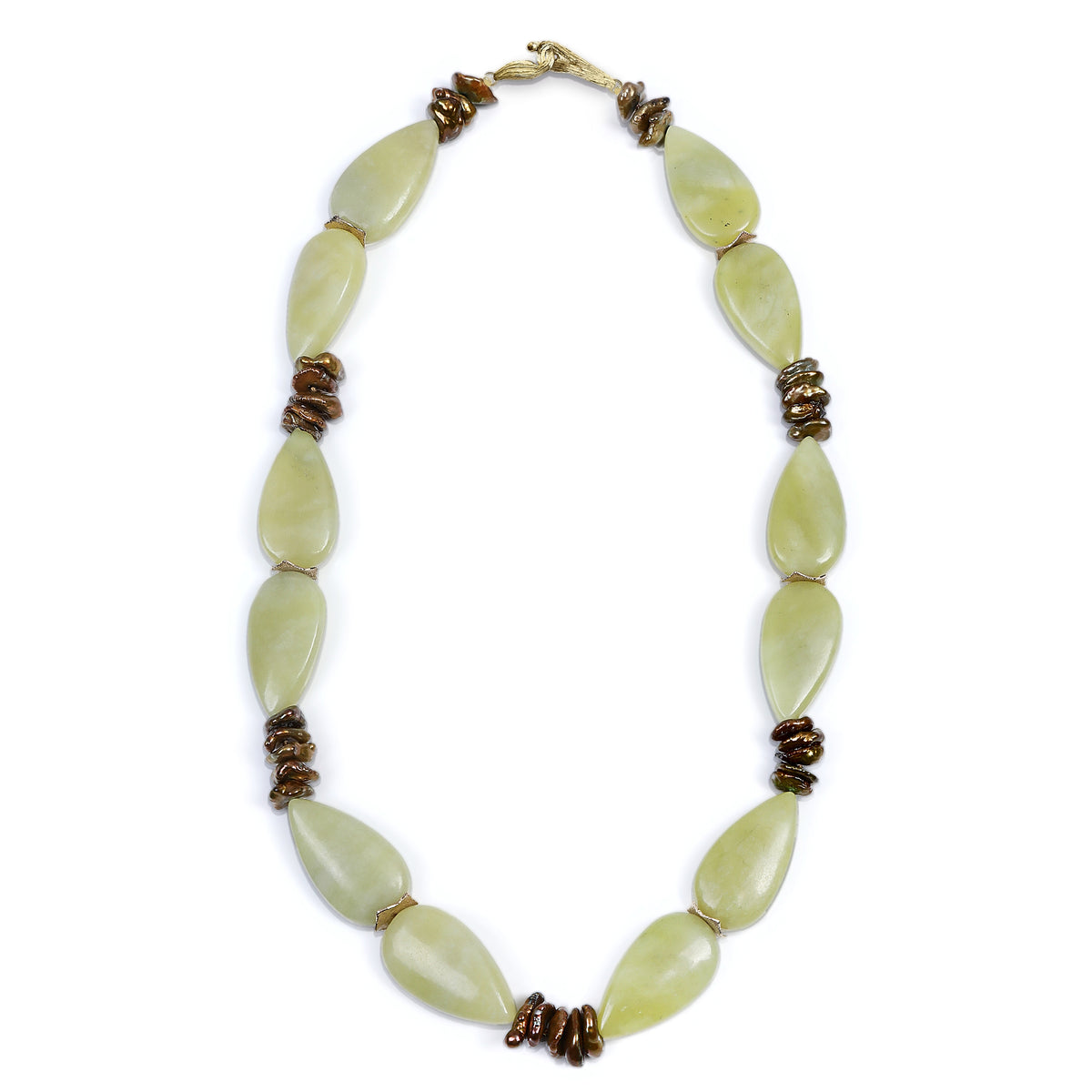 Glistening Moss: Jade, Pearl, and Gold Necklace