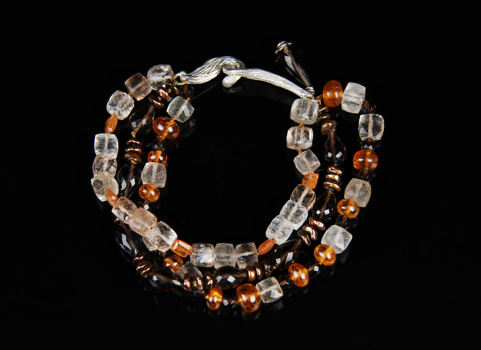 Autumn Glory: A Precious Topaz, Mandarin Garnet, Keshi Pearl, and Silver Bracelet