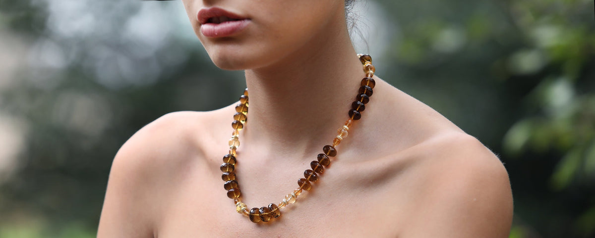 Scotch or Rum: Whiskey Quartz, Citrine, and Gold Necklace