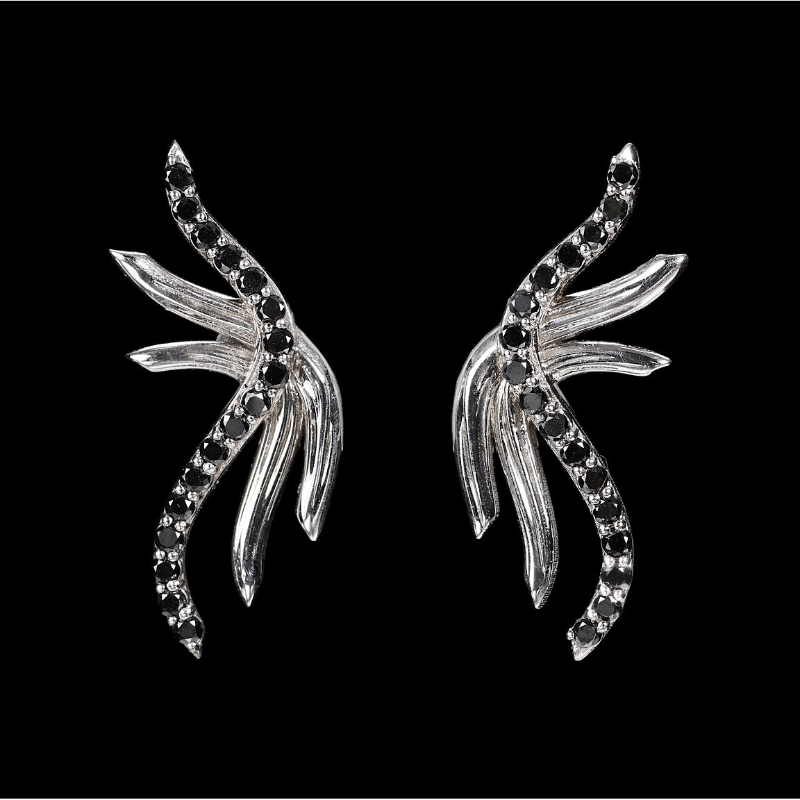 Ethereal: White Gold Earrings Embellished With Black Diamonds