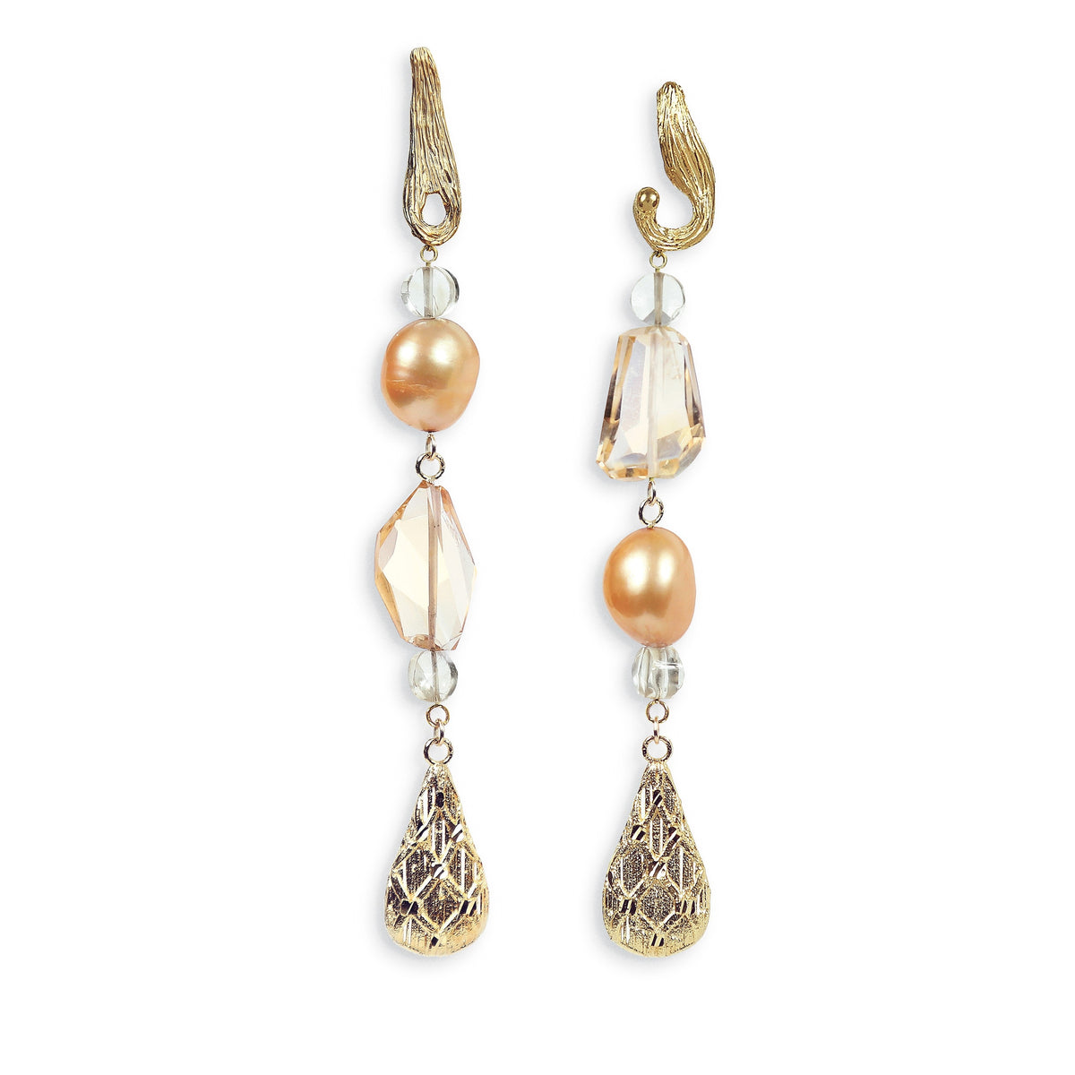 Golden Leaves: Pearl, Citrine, and Gold Earrings