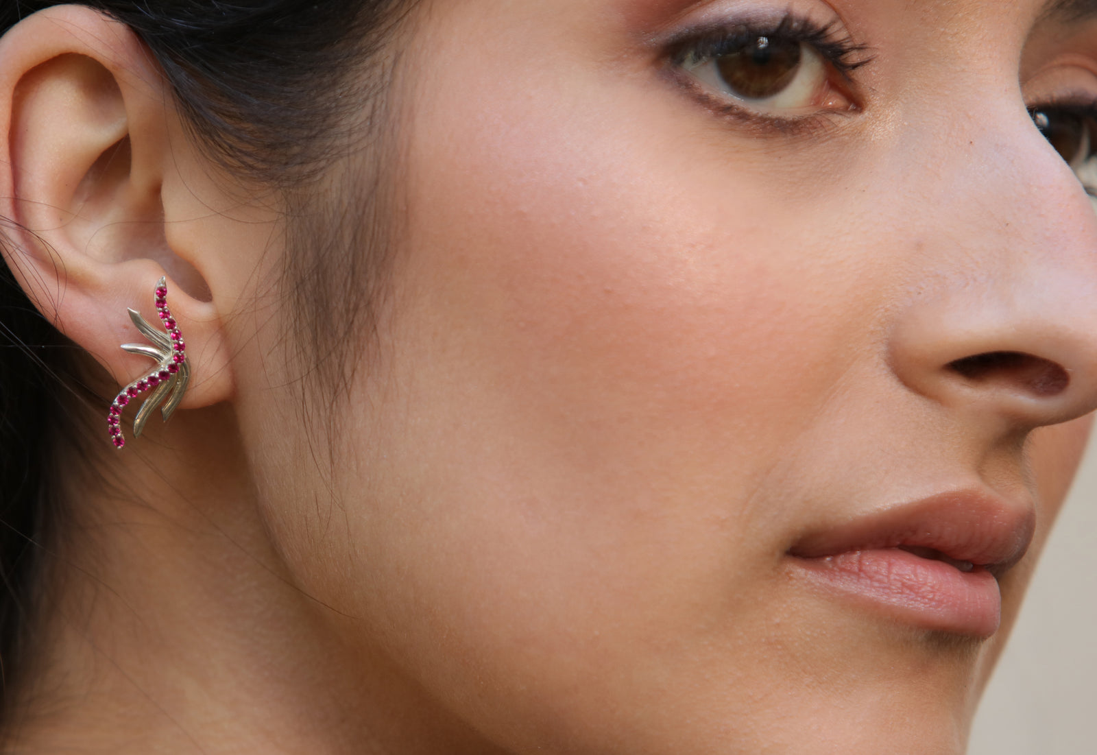 Ethereal: Sterling Silver and Lab Grown Ruby Earring