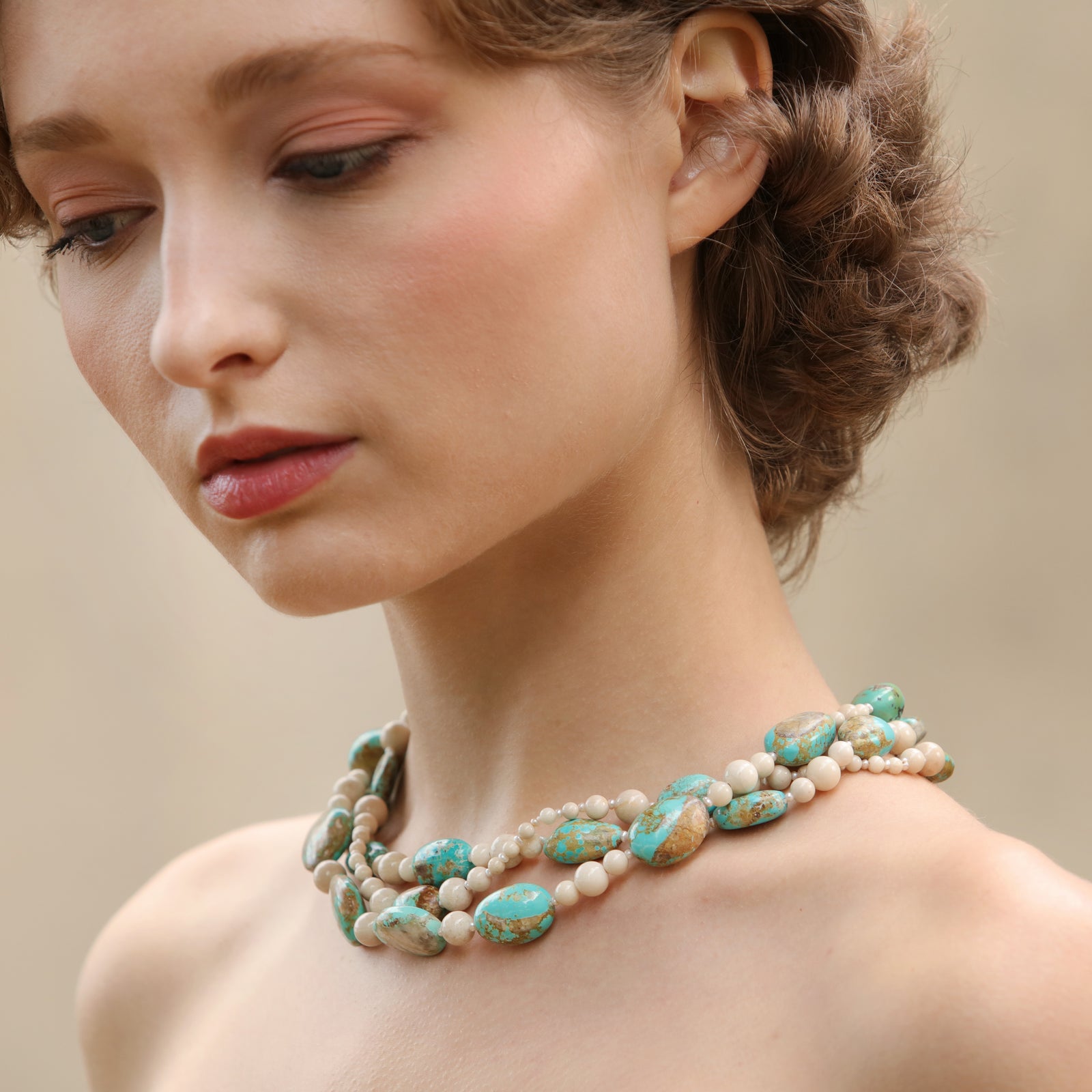 Sky Mountain: Peruvian Opal, Jasper, Pearl, and Gold Necklace