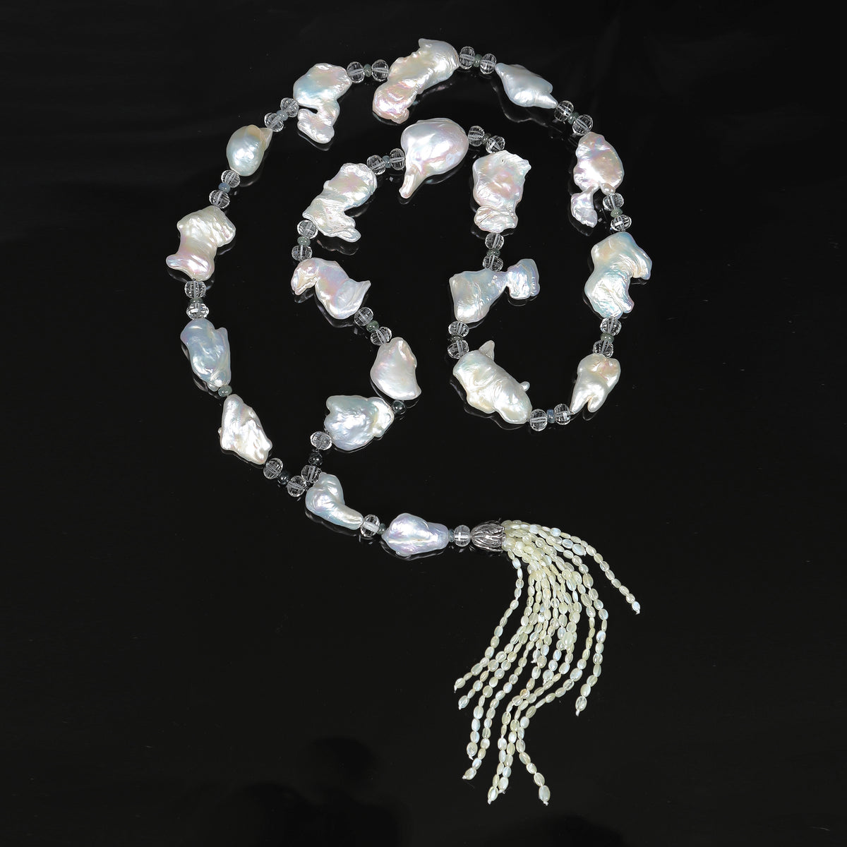 Beautiful Cat's Eyes: Pearl, Prasiolite, Sapphire, and Cat's Eye Chrysoberyl Rope Necklace