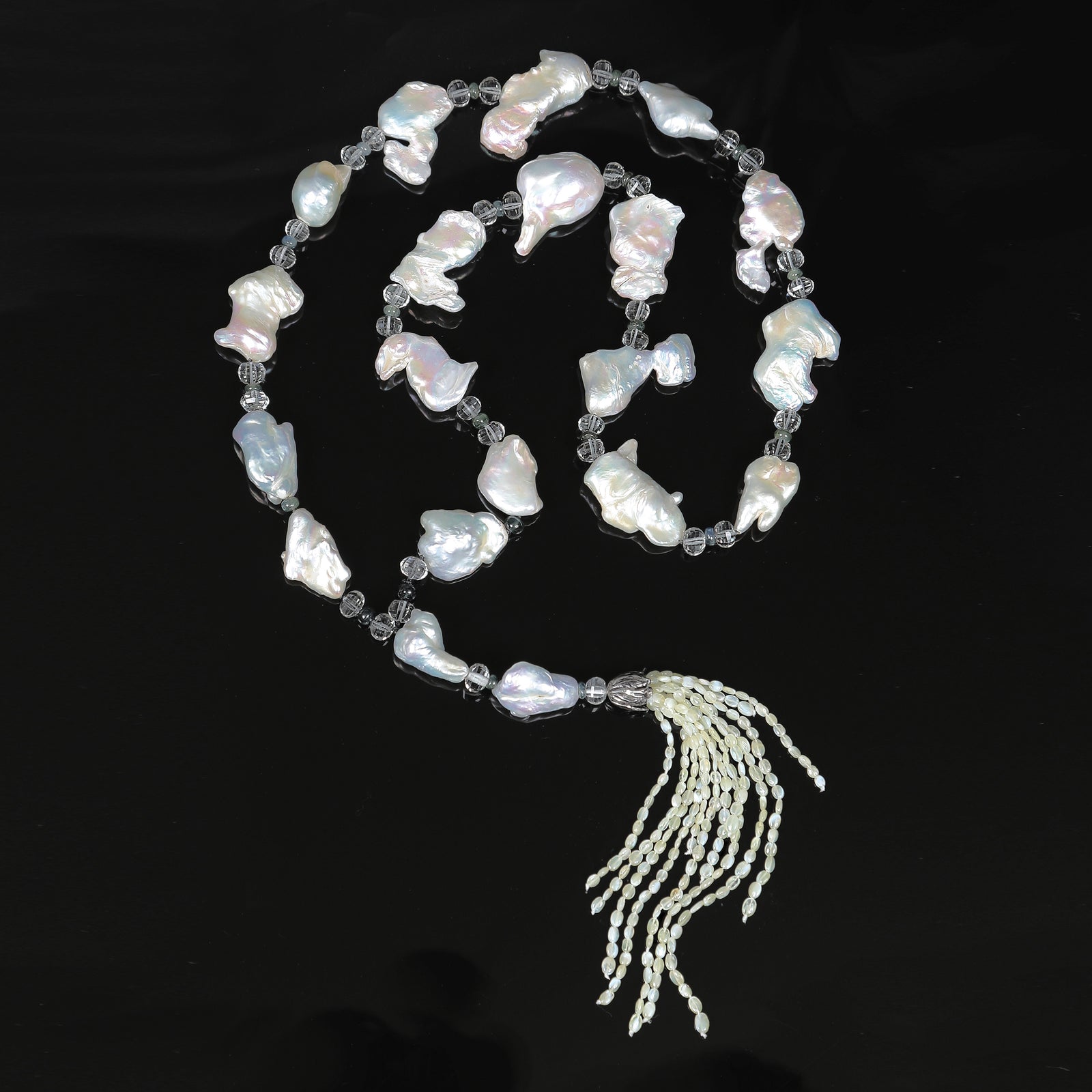 Beautiful Cat's Eyes: Pearl, Prasiolite, Sapphire, and Cat's Eye Chrysoberyl Rope Necklace