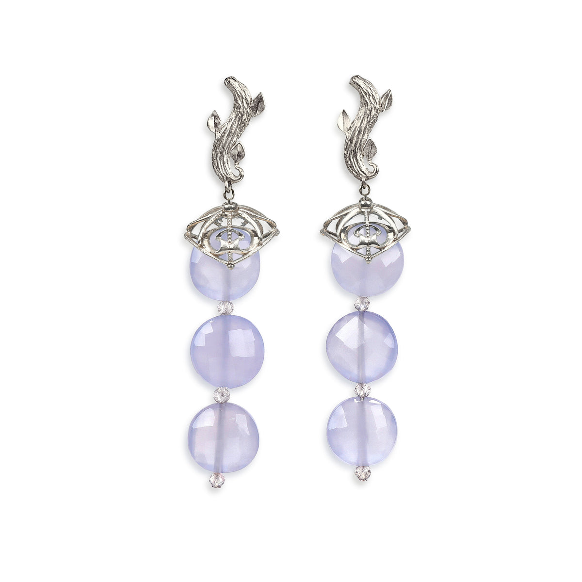 Blue Poppy: Blue Chalcedony, White Topaz, and Silver Earrings