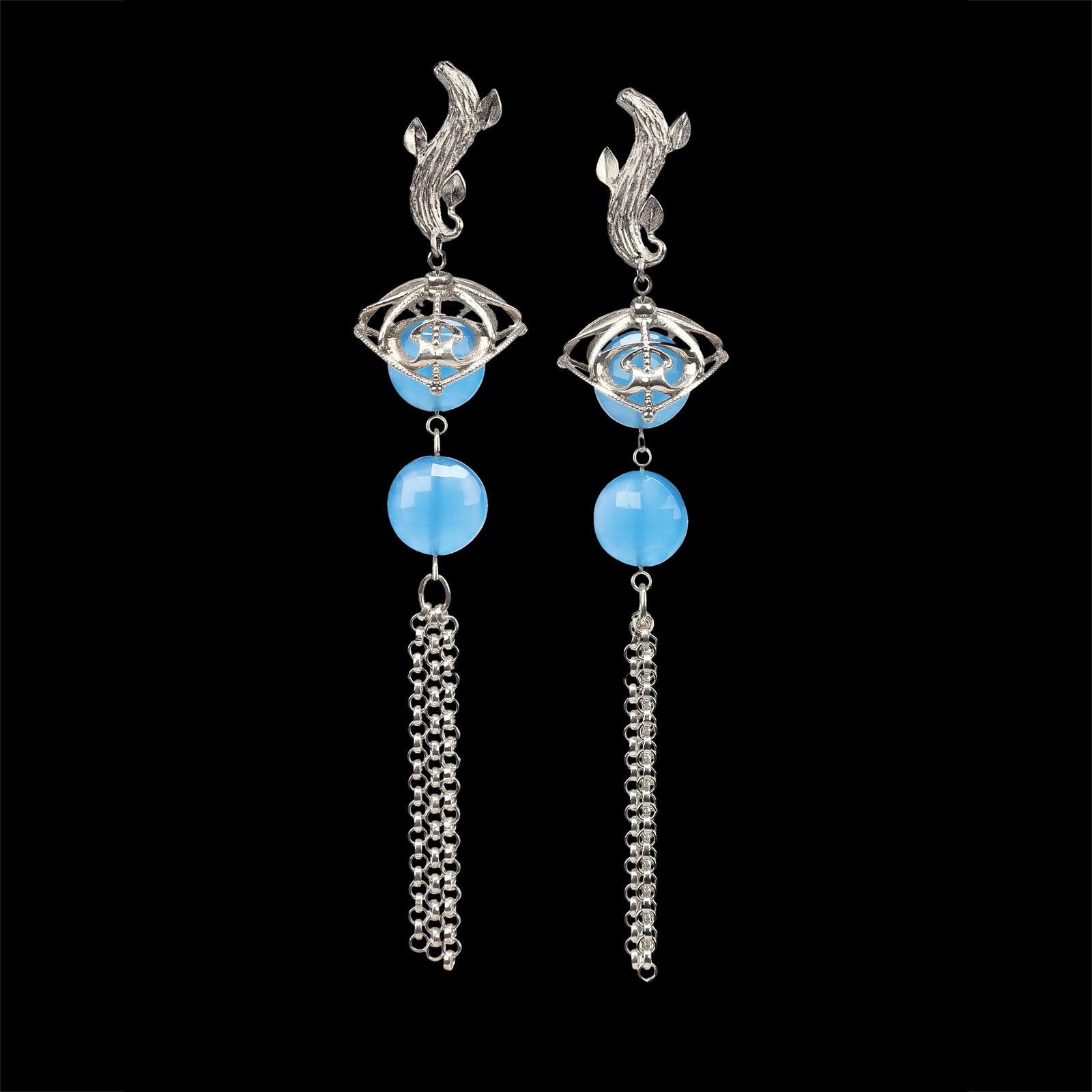 Blue Poppy: Blue Chalcedony and Silver Earrings