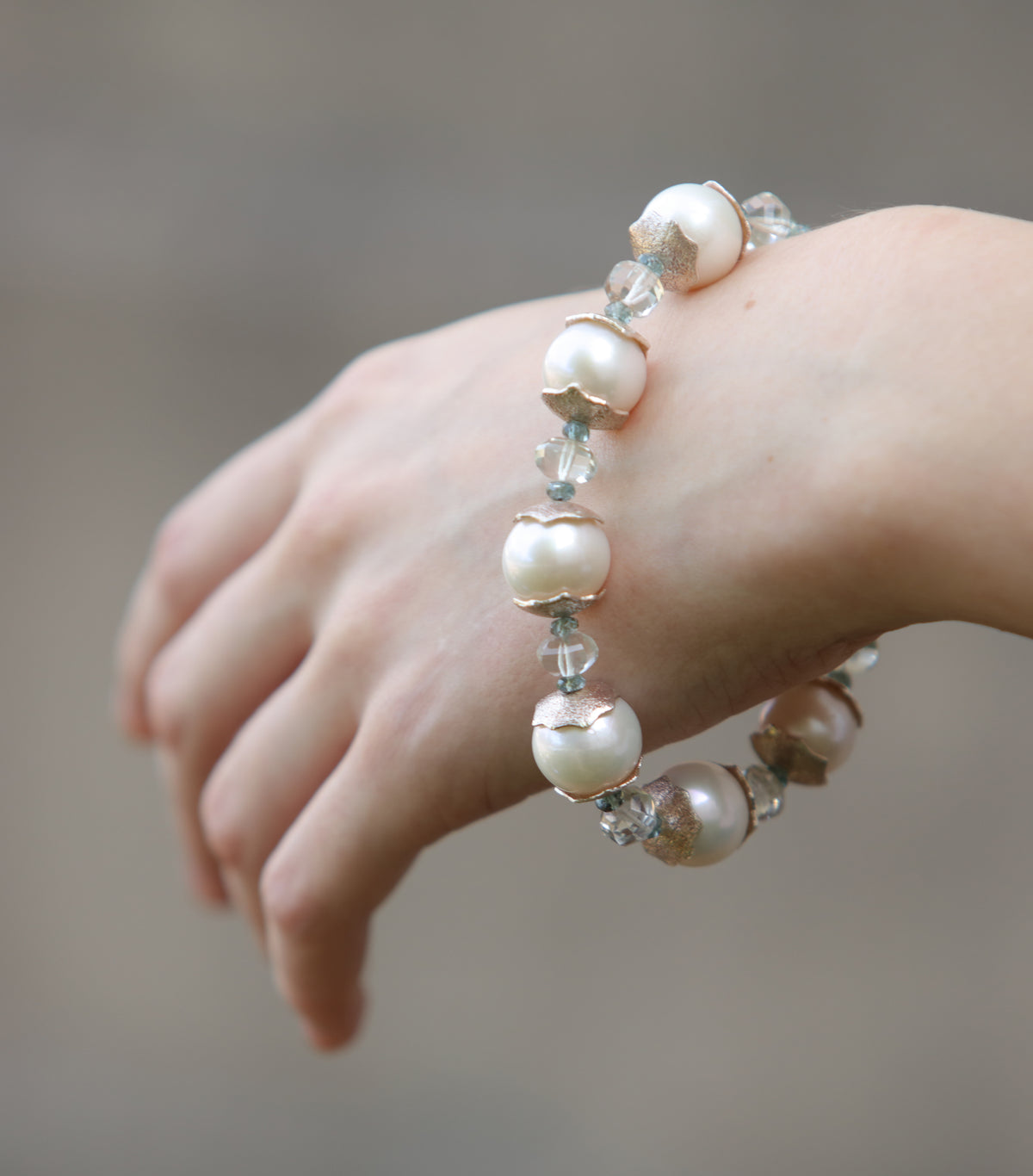 Falling Water: Pearl, Prasiolite, Apatite, and Silver Bracelet