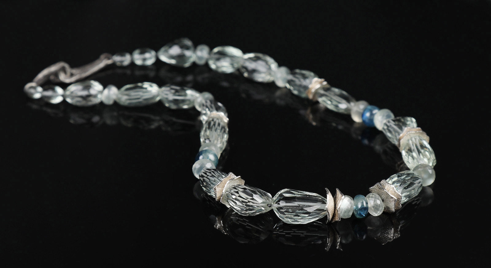 Icy Teal Sky: Prasiolite, Green Sapphire, and Silver Necklace