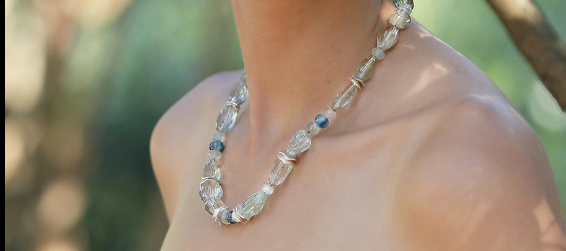 Icy Teal Sky: Prasiolite, Green Sapphire, and Silver Necklace