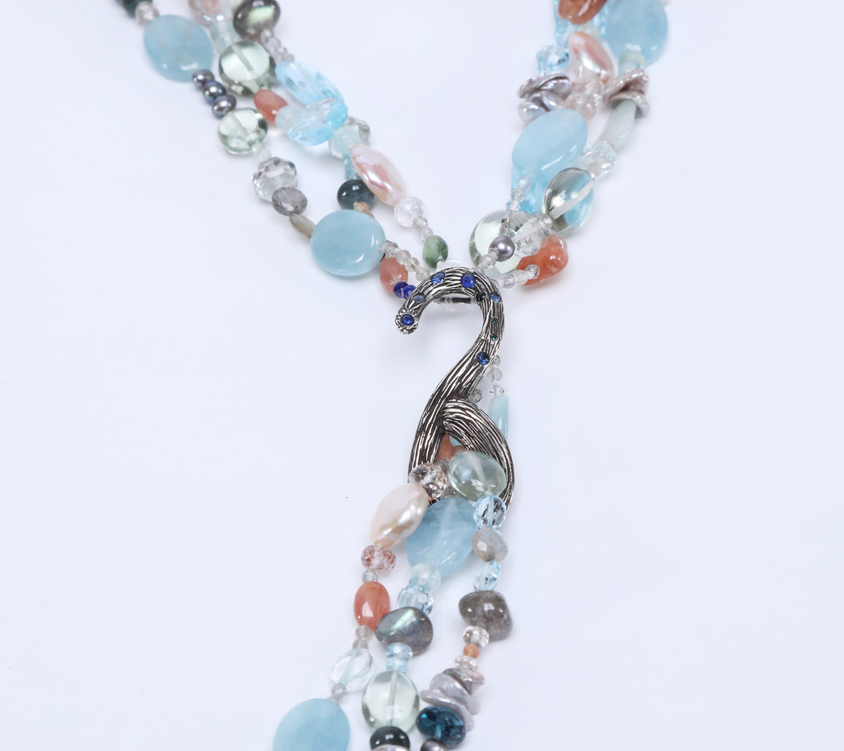 My Whimsy: Blue Topaz, Moonstone, Aquamarine, Apatite, Sapphire and Silver Lariat