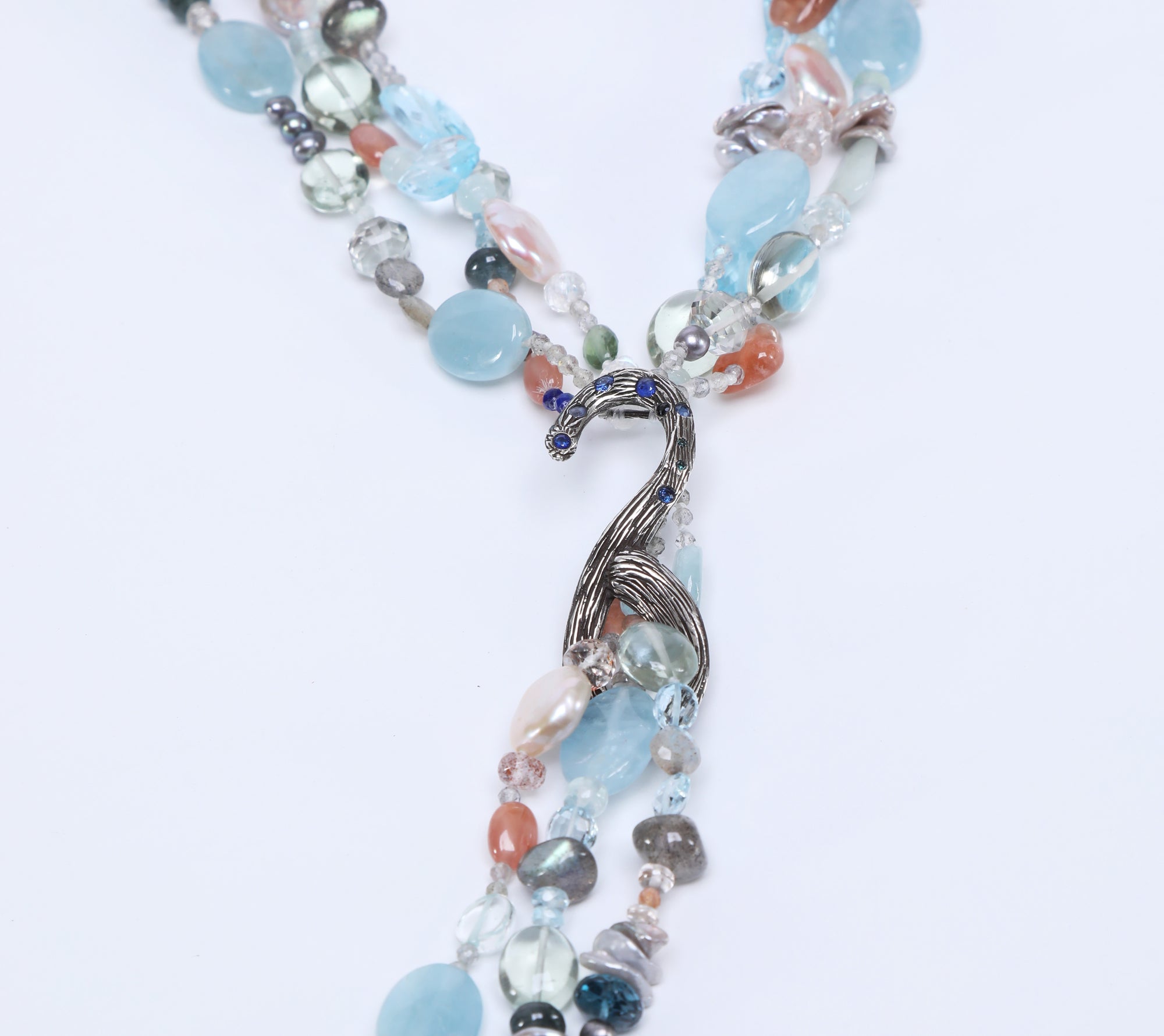 My Whimsy: Blue Topaz, Moonstone, Aquamarine, Apatite, Sapphire and Silver Lariat