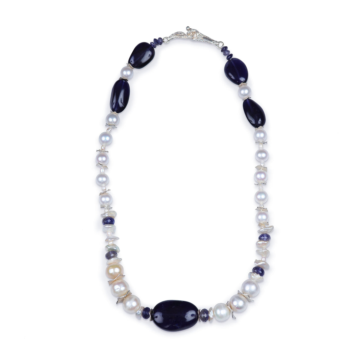 Simply Beautiful: Iolite, Pearl, and Sterling Silver Necklace